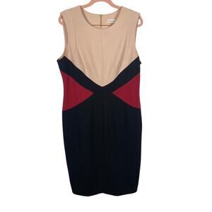 Calvin Klein Women Sheath Dress Color Block Sleeveless Pink Black Wine Size 12